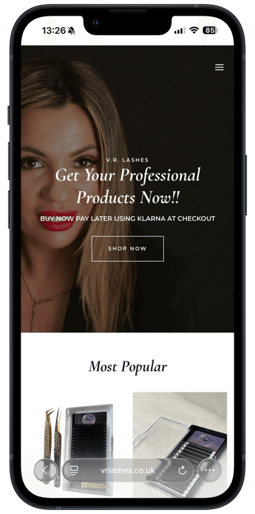 vr lashes shop website image showcase